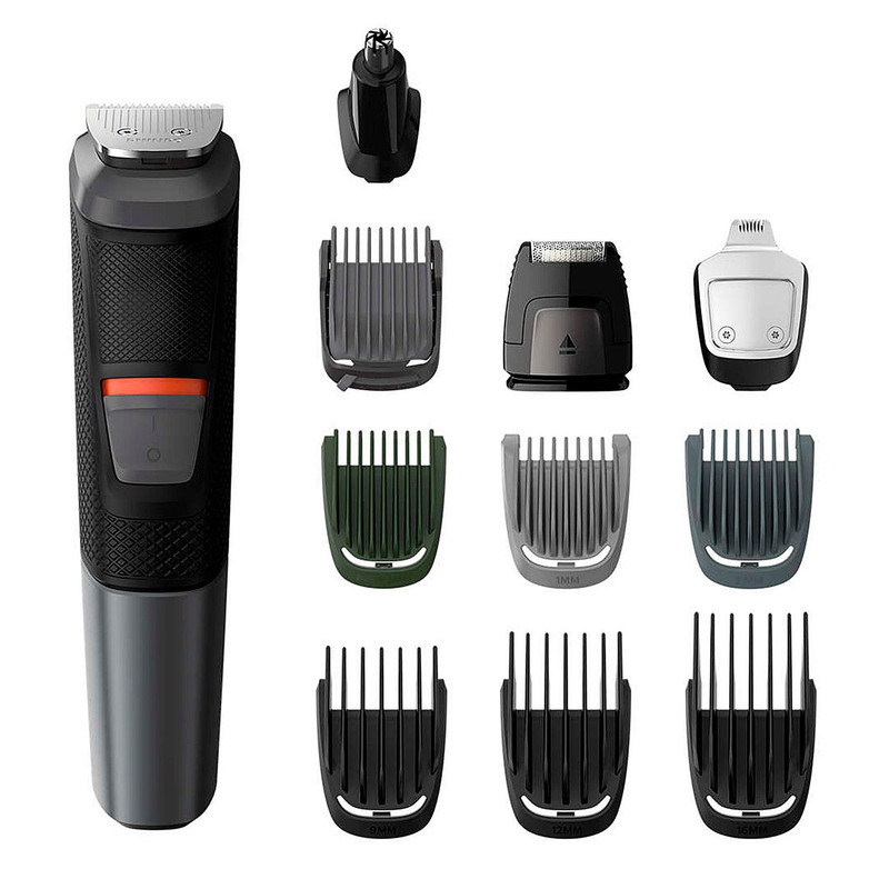 ست اصلاح تریمر فیلیپس مدل MG5730/15 با تیغه استیل ضدزنگ، فناوری DualCut، ضدآب، قابلیت استفاده خشک و مرطوب، باتری با 80 دقیقه زمان استفاده، همراه با 11 سری و شانه قابل تنظیم